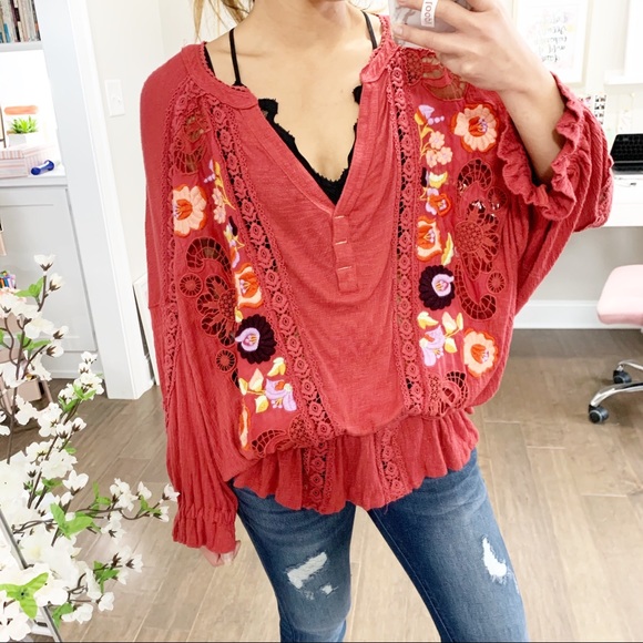 Free People Serafina Blouse Tunic Top in Sangria - Picture 4 of 8